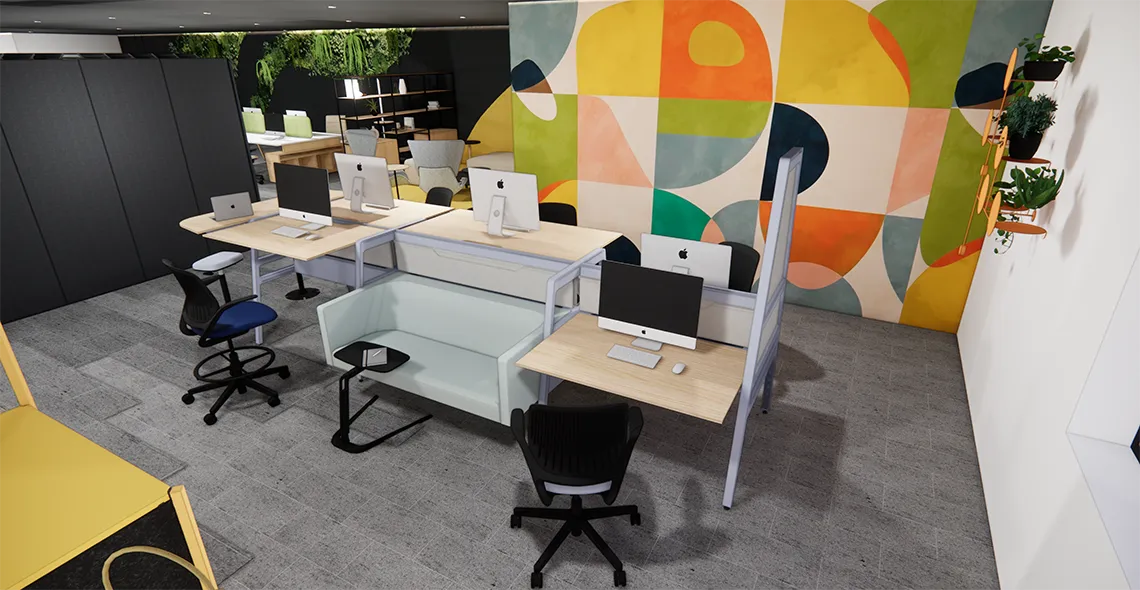 Bureaux ergonomiques à réglage en hauteur dans des locaux à Rennes